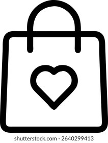 A shopping bag icon with a heart symbol, likely representing love for shopping, charitable giving, or a favorite store.