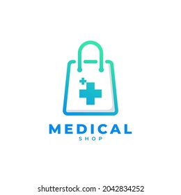 Shopping Bag Icon with Hospital Paramedic Medical Logo. Medical Store Logo Template Element