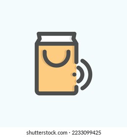  shopping bag icon, isolated internet of things colored outline icon in light blue background, perfect for website, blog, logo, graphic design, social media, UI, mobile app