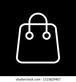 Shopping bag icon. Linear, thin outline. White icon on black background. Inversion