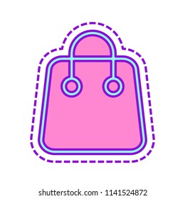Shopping bag icon. Linear, thin outline. Colored sketch with dotted border on white background