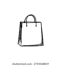 Shopping bag icon logo design. Shop carrier sign and symbol. Hand drawn doodle shopping bag icon. Retail and commerce.