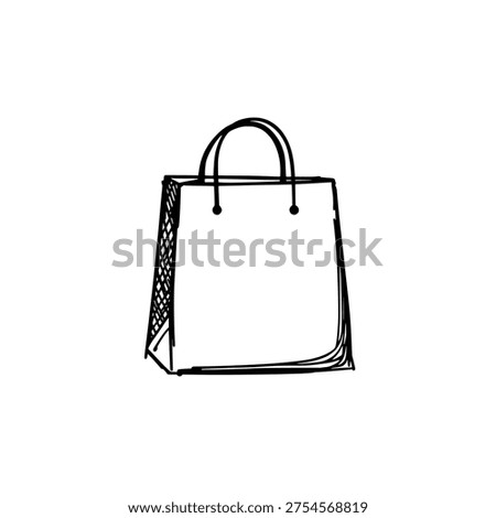 Shopping bag icon logo design. Shop carrier sign and symbol. Hand drawn doodle shopping bag icon. Retail and commerce.