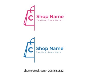 Shopping bag icon Logo Vector design Illustration Template with initial Letter C