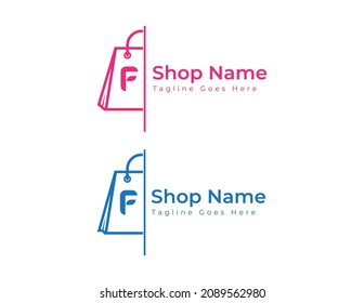 Icono de bolsa de compra Diseño de vectores Modelo de ilustración con letra F inicial