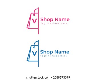 Icono de bolsa de compra Diseño de vectores Modelo de ilustración con letra inicial V