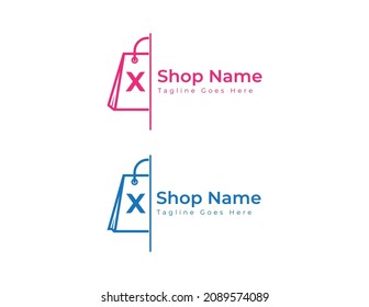 Shopping bag icon Logo Vector design Illustration Template with initial Letter X