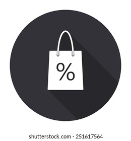 shopping bag icon with long shadow - vector round button