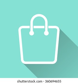 Shopping bag  icon with long shadow, flat design. Vector illustration.