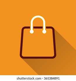 Shopping bag  icon with long shadow, flat design. Vector illustration.