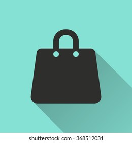 Shopping bag  icon with long shadow, flat design. Vector illustration.