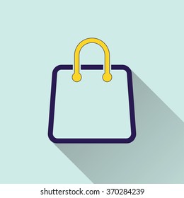 Shopping bag  icon with long shadow, flat design. Vector illustration.
