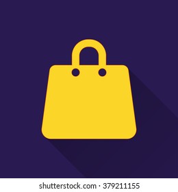 Shopping bag  icon with long shadow, flat design. Vector illustration.