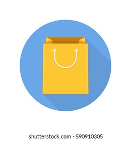 Shopping bag icon with long shadows. Vector sign in flat style. EPS 10.