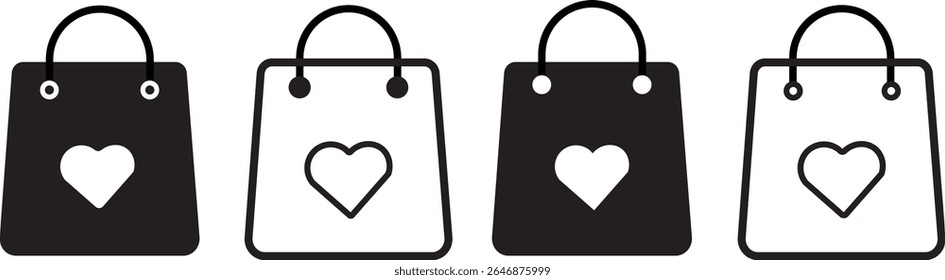 Shopping Bag Icon with Love Heart Symbol. shopping bag heart design,valentines day gifts, heart icon sign vector,
