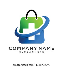 shopping bag icon with medical, medical store logo template