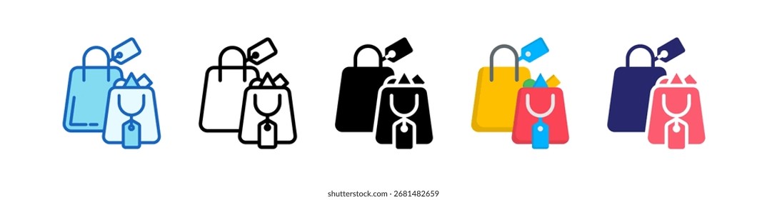 Colección de conjunto de estilo múltiple de icono de bolso de compras.