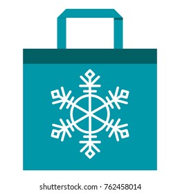 Shopping bag icon with nowflake. Christmas sale. Flat vector cartoon illustration. Objects isolated on white background.