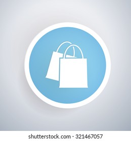Shopping bag icon on blue button background, clean vector