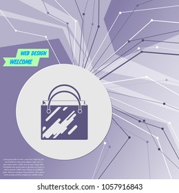 Shopping bag icon on purple abstract modern background. The lines in all directions. With room for your advertising. Vector illustration