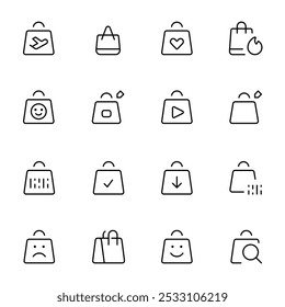 shopping bag icon. Online shopping bag, Grocery bag, Paper bag icons. outline vector signs and symbols collection. Flat vector icon for apps, ui and websites.