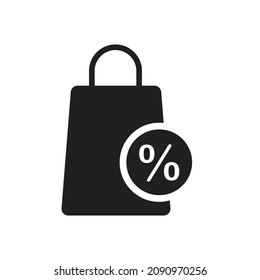shopping bag icon, package with percent, sale in shop, vector illustration