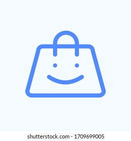 Shopping bag icon for the print and website design. Round and thin vector illustration of the shopping basket. Happy shopping emotion. 