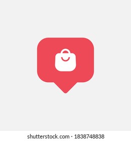 Shopping bag icon with red bubble isolated on background. Purchase symbol modern, simple, vector, icon for website design, mobile app, ui. Vector Illustration