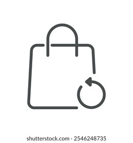 Shopping Bag Icon with Return Arrow, Exchange or Return Item Symbol, Minimal Line Art for Retail and Customer Service Vector Illustration