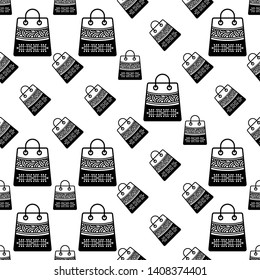 Icono de la bolsa de compras Patrón transparente Ilustración de arte de vectores