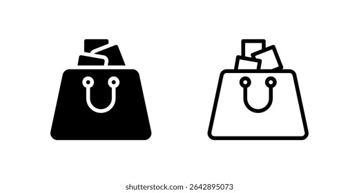 Shopping Bag Icon Set. A black icon of a shopping bag, representing retail purchases.