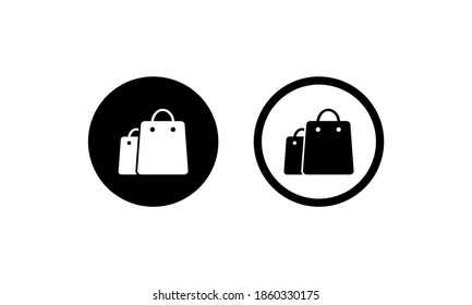Juego de iconos de la bolsa de compras. Botón para aplicaciones, web, app.Eco bolsa de papel. Icono del bolso de mano. Ilustración vectorial. EPS10