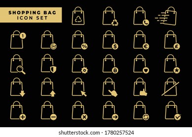 Juego de iconos de la bolsa de compras. Icono de la colección de bolsas de compra. Vector e ilustración.

