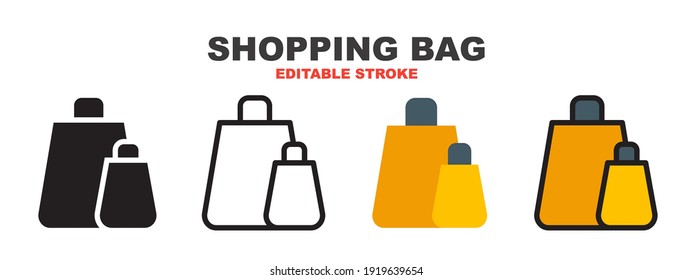 Shopping Bag icon set with different styles. Colored vector icons designed in filled, outline, flat, glyph and line colored. Editable stroke style can be used for web, mobile, ui and more.