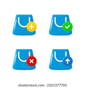 Juego de iconos de bolsas de compras con diferentes pictogramas. conjunto de iconos vectoriales de 3 d