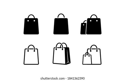 Shopping bag icon set. Eco paper bag collection. Handbag icon. Market and shopping symbols. Vector on isolated white background. EPS 10.