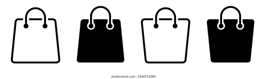 Juego de iconos de la bolsa de compras. Elemento de diseño de comercio electrónico. Símbolo de la bolsa de contorno. Iconos lineales de bolsas de papel de mercado. Ilustración comercial. Ilustración vectorial.