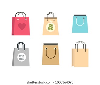 Shopping bag icon set. Flat set of shopping bag vector icons for web design isolated on white background