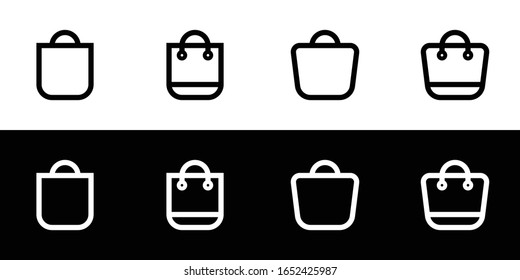Shopping bag icon set. Flat design icon collection isolated on black and white background. Store, sale, buy, and market design.
