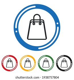 Juego de iconos de la bolsa de compras. ilustración vectorial de diseño plano en 5 colores opciones de diseño web