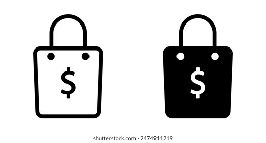 Conjunto de iconos de la bolsa de compras. Ilustración plana del icono del Vector
