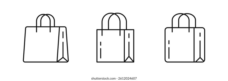 Shopping bag icon set. Grocery bag symbol. Store, market, supermarket, delivery, shopping cart, commercre. Editabe line
