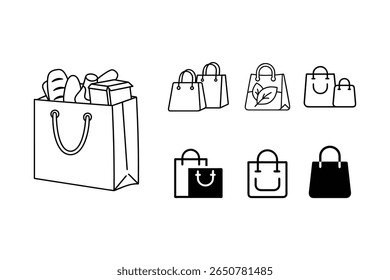 Shopping Bag Icon Set Grocery, Eco, and Retail Vector Collection