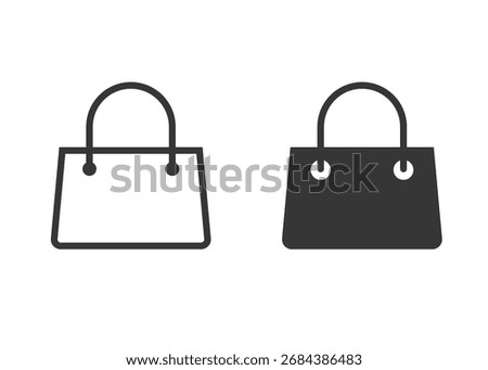 Shopping bag icon set line stroke outline art and solid bold glyph sign symbol thin linear simple style, internet web shop store add to cart element pictogram ui interface silhouette shape  