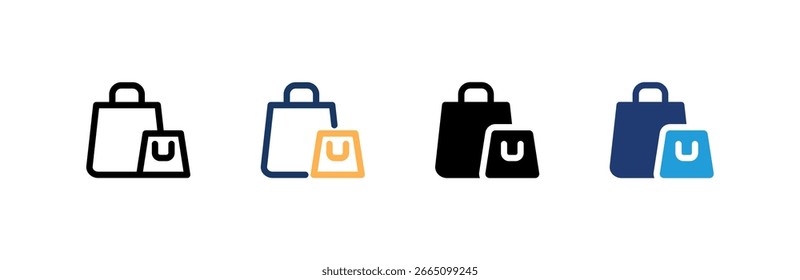 Conjunto de iconos de bolsa de compras colección de estilo múltiple. Ilustración vectorial.