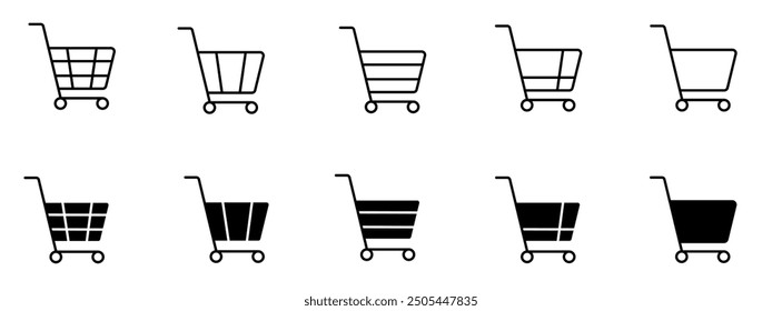 shopping bag icon set online purchase shopping cart trolley symbol outline style illustration vector design