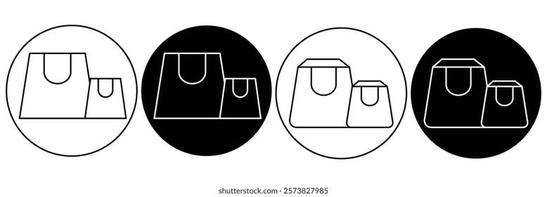 Shopping bag icon set. Online shopping bag logo. Shopping bag icon in outline and black fill color. Shopping bag silhouette vector illustrator. 