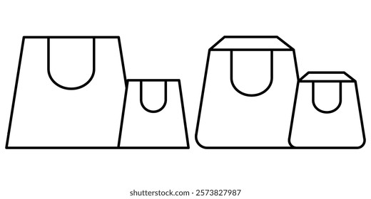 Shopping bag icon set. Online shopping bag logo. Shopping bag icon in outline and black fill color. Shopping bag silhouette vector illustrator. 