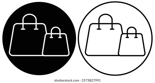 Shopping bag icon set. Online shopping bag logo. Shopping bag icon in outline and black fill color. Shopping bag silhouette vector illustrator. 