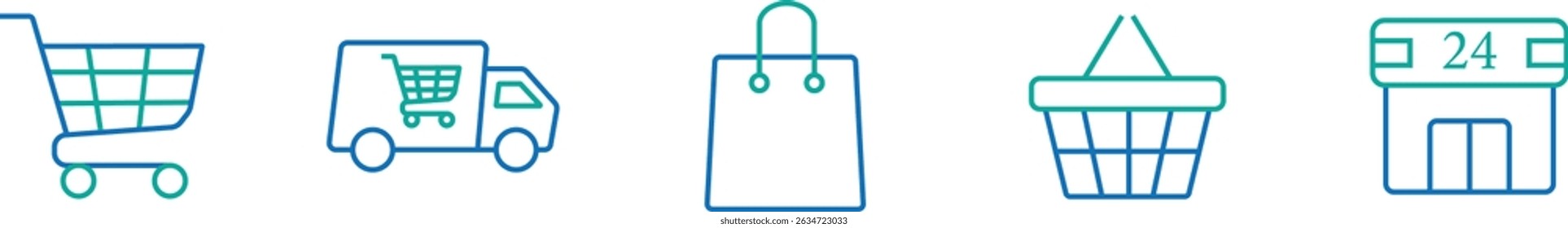 shopping bag icon set online purchase shopping cart trolley symbol outline style illustration vector design